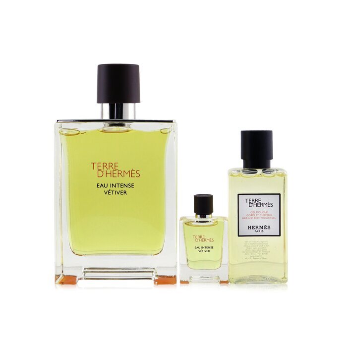 HERMES TERRE D'HERMES EAU INTENSE VETIVER FOR MEN SET EDP 100ml + EDP 5ml + HAIR&BODY SHOWER GEL 40 ml