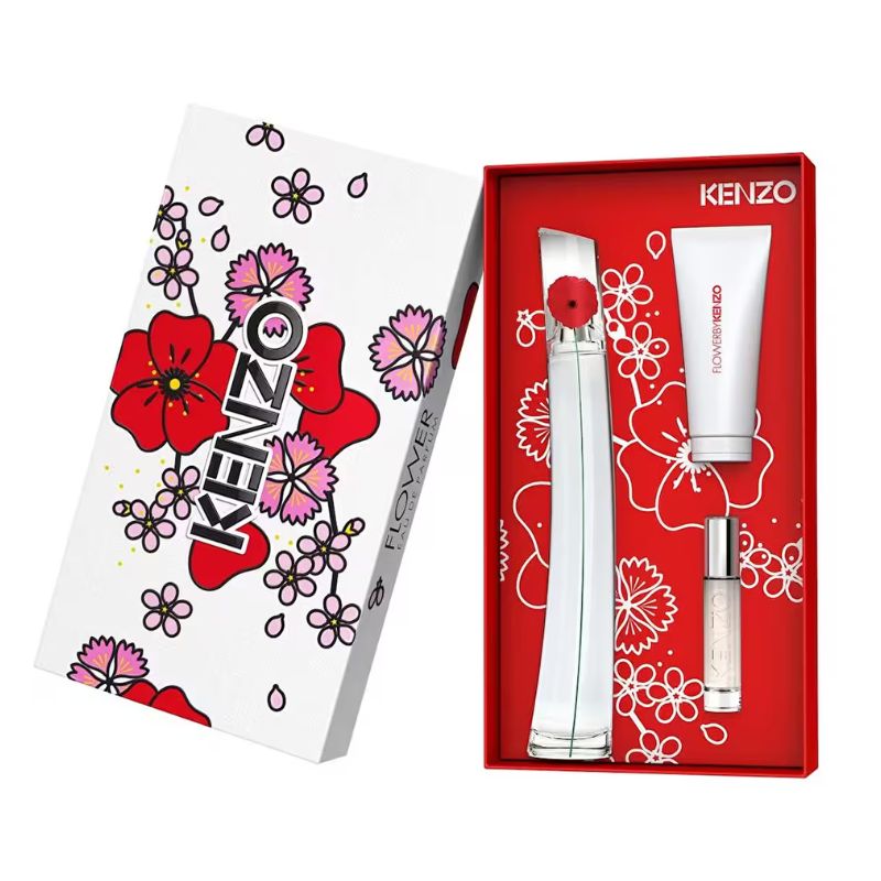 Kenzo Flower By Kenzo For Women Set EDP 100ml Refillable + EDP 10ml Refillable Trvl Spry + Body Milk 75ml