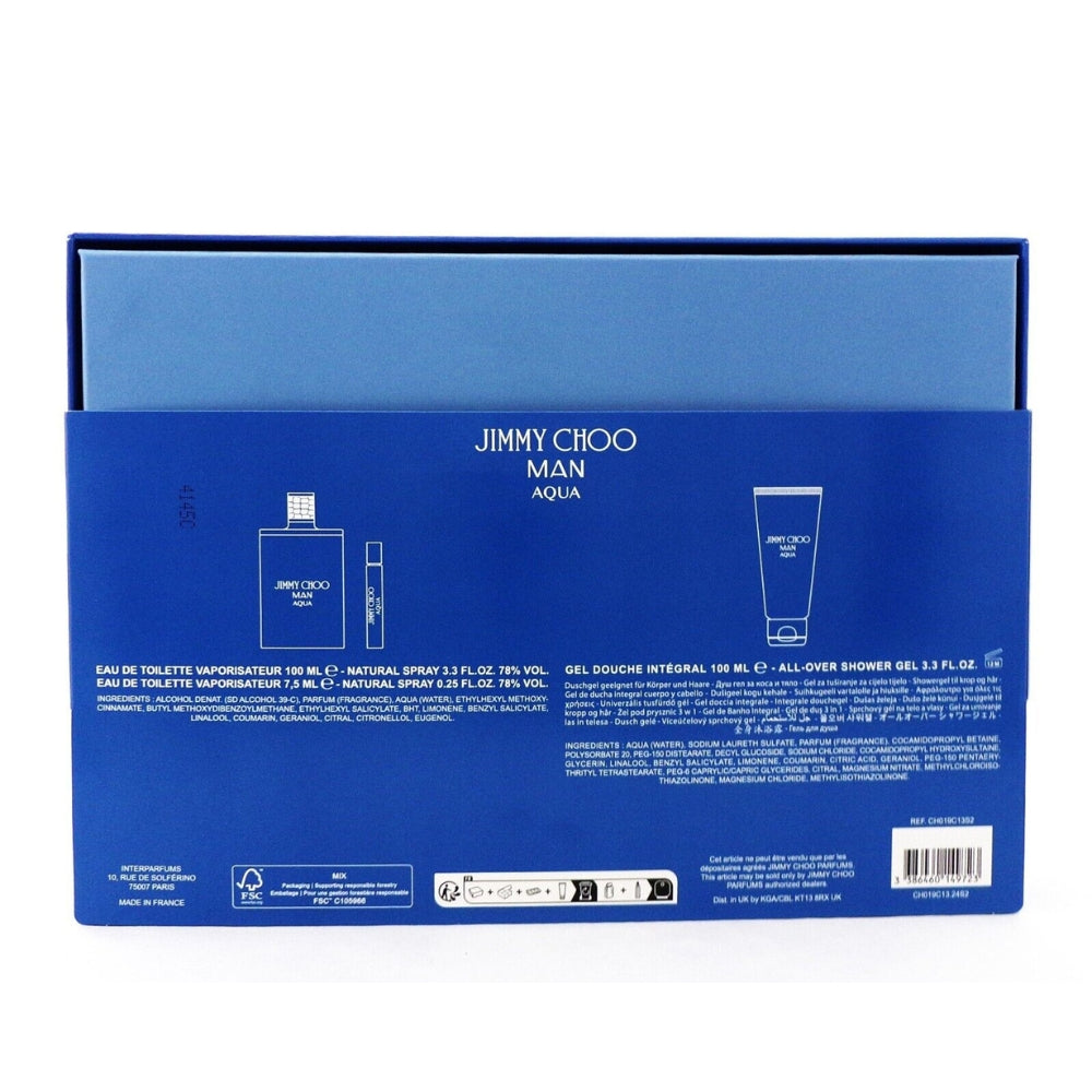 Jimmy Choo Man Aqua For Men Set EDT 100ml + EDT 7.5ml + All Over Shower Gel 100ml