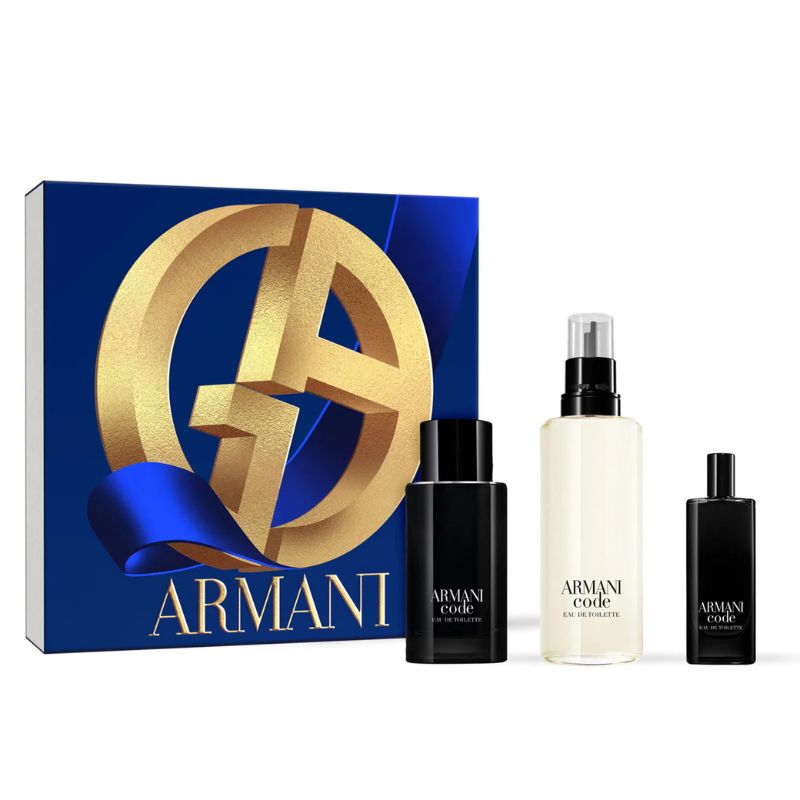Giorgio Armani Armani Code Pour Homme for Men Set EDT 75ml Refillable + EDT 15ml + EDT 150ml Refill