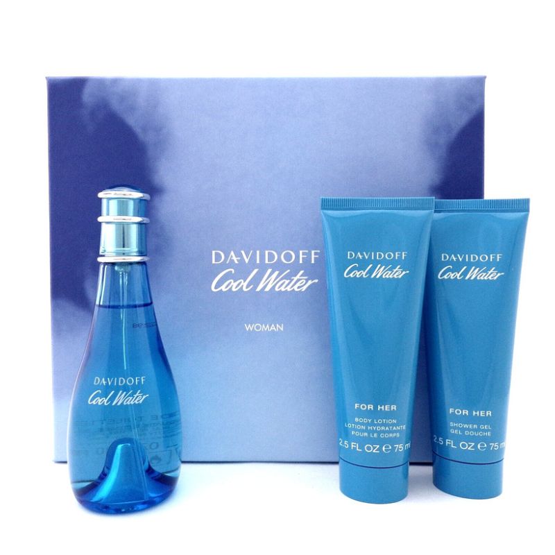 Davidoff Cool Water Woman For Women Set EDT 100ml + Body Lotion 75ml + Shower Gel 75ml