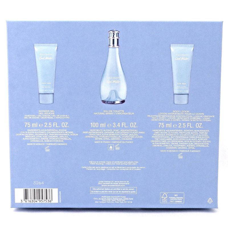 Davidoff Cool Water Woman For Women Set EDT 100ml + Body Lotion 75ml + Shower Gel 75ml