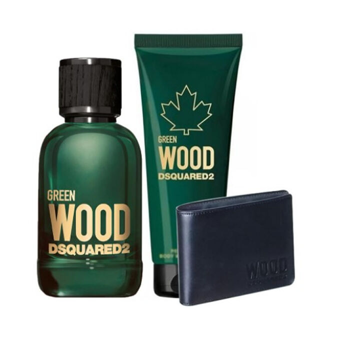 DSQUARED² WOOD GREEN POUR HOMME FOR MEN SET EDT 100 ml + BATH & SHOWER GEL 100 ml + BLACK WALLET