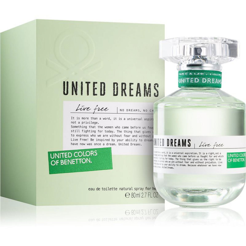 Benetton United Dreams Live Free For Her Eau De Toilette For Women - Floral Fruity Perfume 80ml