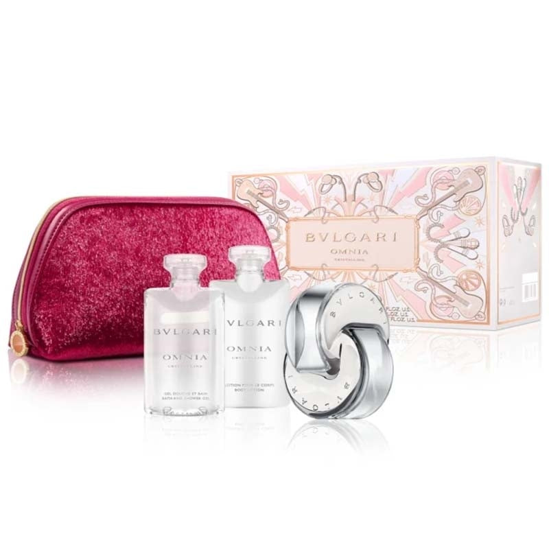 BVLGARI 4 Piece Omnia Crystalline Gift Set Eau De Toilette, Shower Gel, Lotion