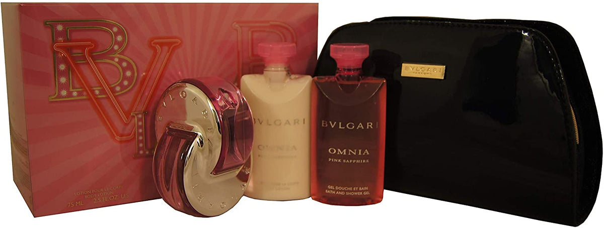 BVLGARI OMNIA PINK SAPPHIRE EDT 65ML+75ML BODY LOTION+75ML SHAVING GEL+ POUCH SET