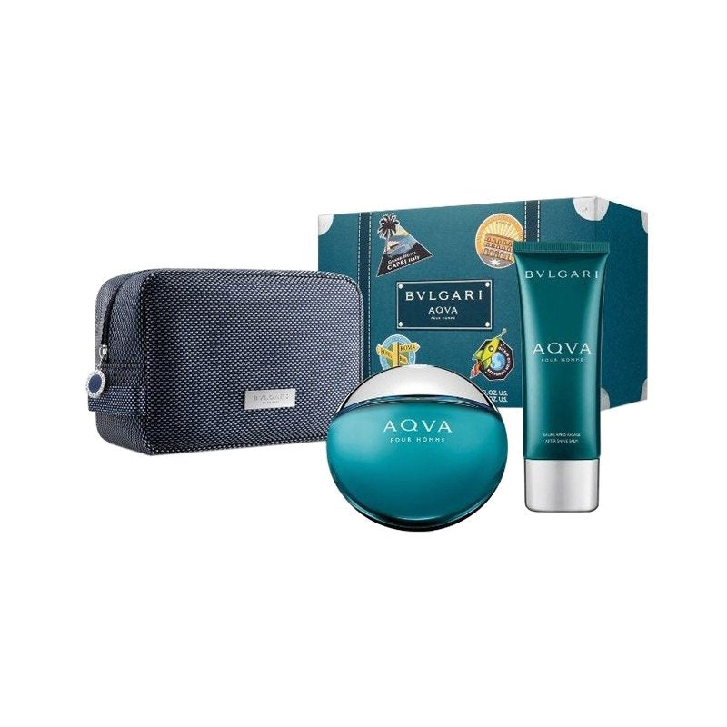 BVLGARI AQVA POUR HOMME  EDT 100 ml + AFTERSHAVE BALM 100 ml + POUCH GIFT SET FOR MEN