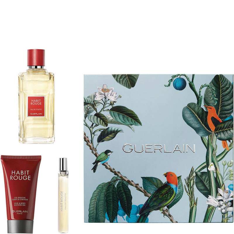 Guerlain Habit Rouge Set For Men EDT 100 ml Spray + EDT 10 ml + All Over Shower Gel 75 ml