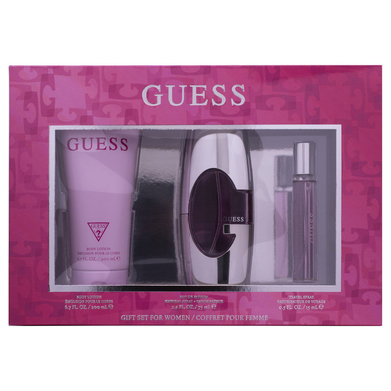 GUESS PINK GIFT SET FOR WOMEN EDP 75 ML + 200 ML BODY LOTION + 15 ML TRAVEL SPRAY