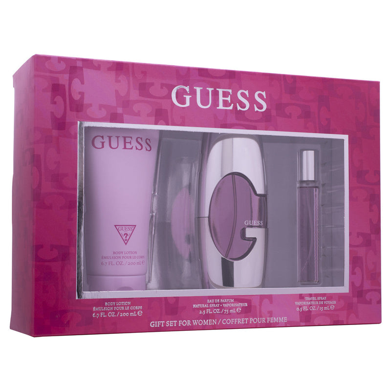 GUESS PINK GIFT SET FOR WOMEN EDP 75 ML + 200 ML BODY LOTION + 15 ML TRAVEL SPRAY