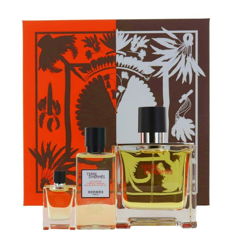HERMES TERRE D'HERMES FOR MEN SET PURE PARFUM 75 ml + PURE PRFM 5 ml + HAIR&BODY SHOWER GEL 40 ml
