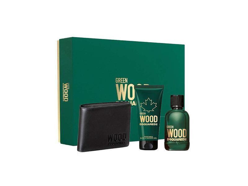 DSQUARED² WOOD GREEN POUR HOMME FOR MEN SET EDT 100 ml + BATH & SHOWER GEL 100 ml + BLACK WALLET